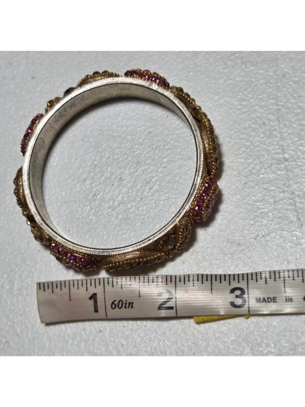 Vintage Bangle Pink Clear Rhinestones Gold Tone Victorian Revival Romantic Women